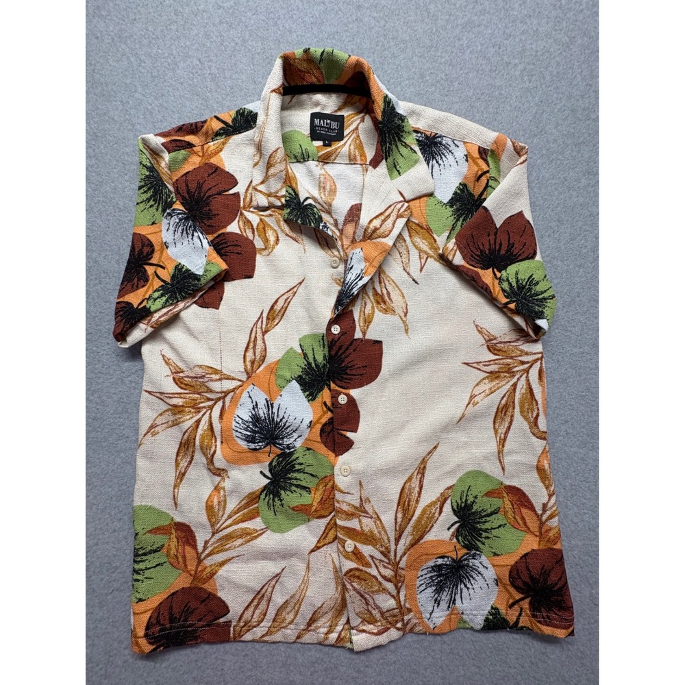 Malibu Beach Club Drill Clothing Mens Large Tropical Floral Button Down Shirt